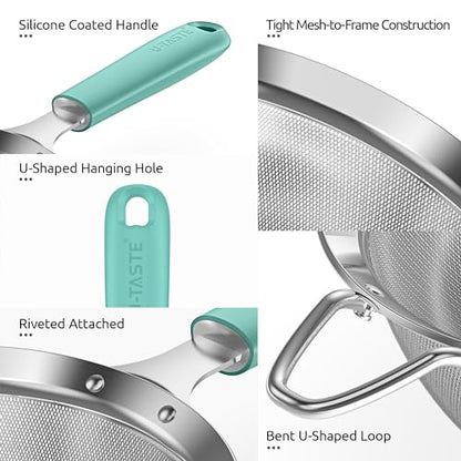 U-Taste Fine Mesh Strainer, 18/8 Stainless Steel Sieve 30 Mesh, M/Aqua Sky - color: (1) Aqua Sky, size: M-4.73in
