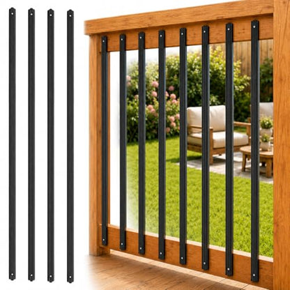 50 Pack 32.25" Aluminum Deck Balusters with Screws | Rust-Resistant Aluminum, Pre-Drilled for Side-Mount, Anti-Bend Flat Profile, for Deck Porch Stair Balcony Railing - size: 32.251inch