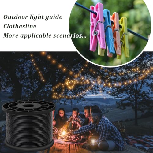 Vinyl Coated Wire Rope 304 Stainless Steel Coated Wire Cable-Black, 1/16" OD to 3/32" x 1000FT, with 300 Pcs Crimping Sleeves-Cable for String Lights, Suitable for Clotheslines - size: 1000FT