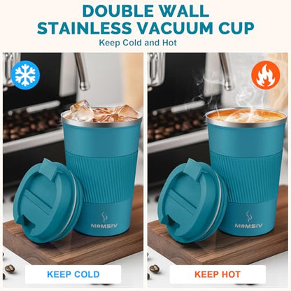 MOMSIV 12oz Travel Coffee Mug, Insulated Coffee Cup with Leak Proof Lid - color: B-Blue-12oz