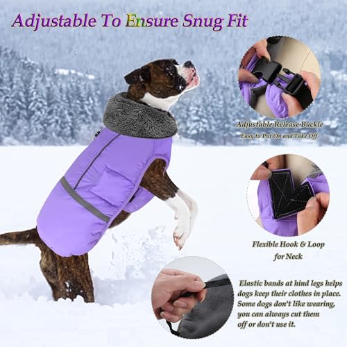 Dogcheer Warm Dog Coat, Waterproof Dog Jacket Christmas Puppy Winter Coat with Buckle, Reflective Adjustable Pet Snow Jacket Fleece Sweater for Small Medium Large Dogs - Taro Purple S - color: Taro Purple, size: Small