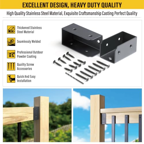 8Pcs Stainless Steels Deck Railing Bracket Connectors, for 2x4 (Actually 1 ½" x 3 ½") Wood Deck Railing Post to handrail Connection (Matte Black) - size: Parallel 0°