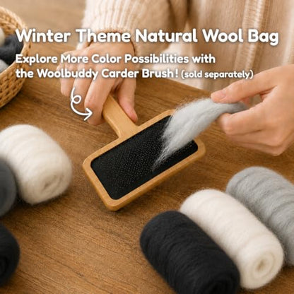 Woolbuddy Wool Roving Kit for Needle Felting (Winter) 4 Colors Natural Wool - color: Wool Bag Winter