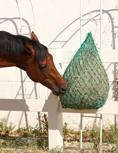 Harrison Howard 2 PCS Slow Feed Hay Net for Horses, 40 Inch Hay Bag Holds 1–2 Flakes, 2 Inch Mesh Durable Hanging Feeder for Stable, Pasture & Livestock-Grass Green - color: Grass Green