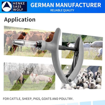 HSW ECO-MATIC Tubing Connection Veterinary Syringes with Dose Adjustable 0.5 ml – 5.0 ml, 5ML Auto Self-Refilling Livestock Syringe for Injections - size: 5ML Tubing