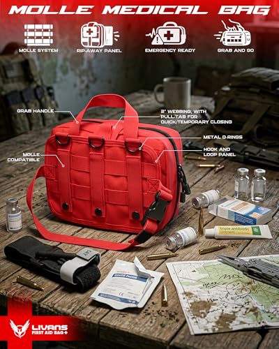 LIVANS Medical Bag, First Aid Bag Empty for Emergency & Trauma Kits - color: Red