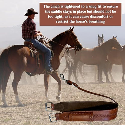 Hulara Western Carved Leather Rear Flank Back Saddle Girth Cinch Belt with Bucking Strap Comfytack |Premium Flank Cinch Belt Leather Horse Girth - color: Brown- Zig Zag