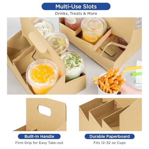 Karat [100ct Drink Carrier with Handle - Sturdy Paperboard Kraft Coffee Cup Carrier for Hot/Cold Beverages, Fits 10-32 oz Cups - Eco-Friendly, Disposable To-Go Drink Holder (6-Cup) - size: 6-Cup