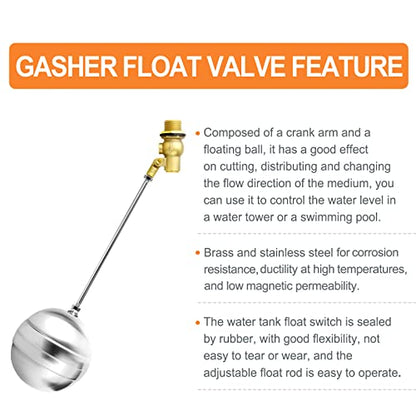 GASHER 1PCS 3/4" 304 Stainless Steel Float Ball Valve with 3/4"G Female x 3/4"NPT Male Adapter, DN20 Adjustable Water Tank Float Ball Valve for Stock Tank Pool Water Level Control - size: 3/4" DN20