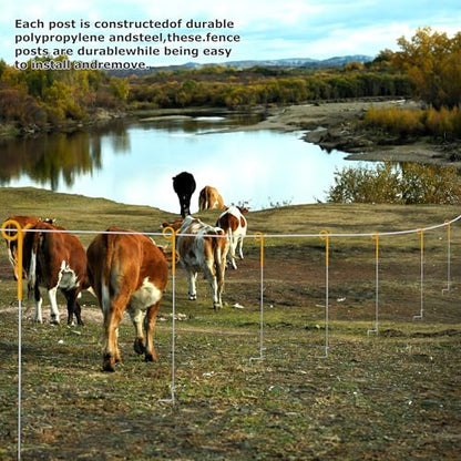 41 Inches Pig Tail Electric Fence Post, 30 Pack Stainless Steel Step in Fence Post, Electric Fencing Post for Garden and Livestock, Yellow - color: Yellow