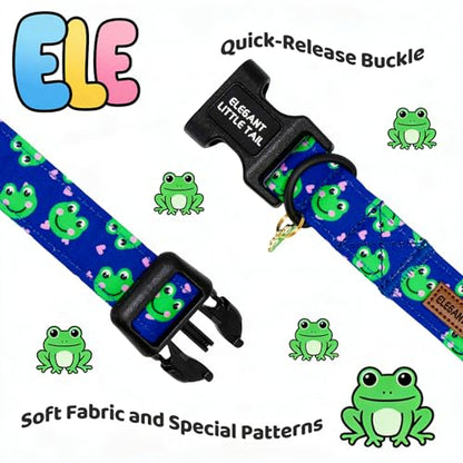 Elegant Little Tail Summer Dog Collar, Cute Green Frog Pattern Soft Cotton Pet Collars with Sturdy Quick Release Buckle Male Adjustable Pet Collar for Small Medium Large Dogs - color: Frog, size: X-Small (Pack of 1)