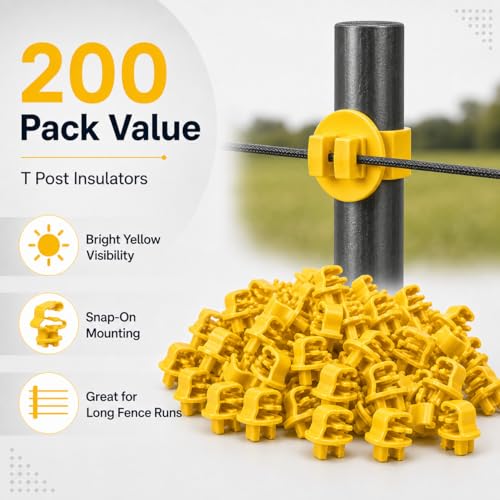 T Post Insulators Electric Fence 200 Pcs Standard Snug-Fitting T-Post Clips Holding Insulators for Agricultural and Ranchers