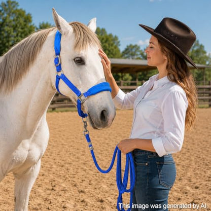 Fleece Horse Halter and Lead Rope Set - color: Royal Blue, size: COB