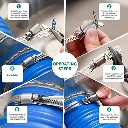 OURU 20FT Hose Clamps 304 Stainless Steel,DIY Metal Strap with 10 Fasteners - size: 20FT Metal Strapping+10 Fasteners
