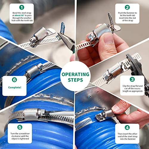 OURU 10PCS Hose Clamps Stainless Steel Stronger Fasteners, DIY Use - size: 0FT Metal Strapping+10 Fasteners