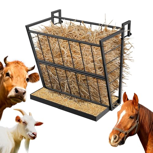2-in-1 Wall Mount Hay Feeder, Black Grain Rack for Goats, Horses, Sheep - color: black