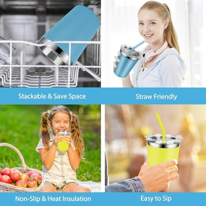 Yummy Sam 12 OZ Stainless Steel Kids Cups for Cold Hot Drink, Yellow Blue | Spill Proof Unbreakable Toddler Smoothie Cups, Water Drinking Tumblers for Children Adult School Outdoor Home Use - color: Yellow Blue