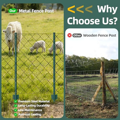 Metal Fence Post 6ft, Heavy Duty Garden Post Pack of 10 Green - color: Green, size: 6FT-10PACK