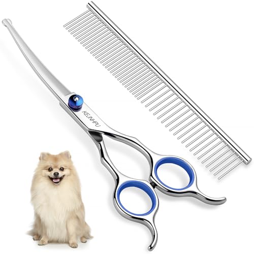 Professional Dog Grooming Kit 6.8 Inches, Curved Dog Grooming Scissors with Safety Round Tips, Dog Scissors for Grooming for Face, Paws & Ears at Home - Right & Left Handed