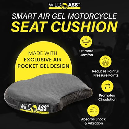 Wild Ass Smart Airgel - Motorcycle Seat Cushion, Ergonomic Universal Fitting Air Adjusting Pad with Straps - Ultimate Rider Comfort & Relief, Cool Flow Motorcycle Accessories for Long Rides - Black - style: Air Gel