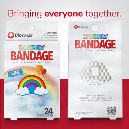BioSwiss Bandages, Rainbow Shaped Self Adhesive Bandage Set, Latex Free, Sterile Wound Care, 24 Count - color: Rainbow, size: 24-Count Box