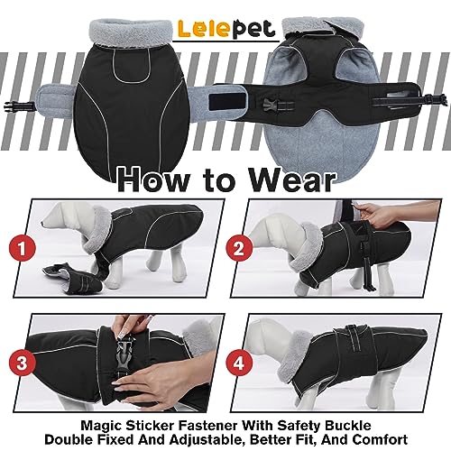 Lelepet Warm Dog Coat Adjustable Dog Fleece Vest Waterproof Jacket for Dogs - color: Black, size: M