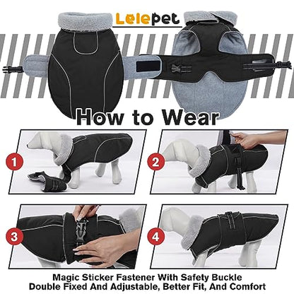Lelepet Warm Dog Coat Adjustable Dog Fleece Vest Waterproof Jacket for Dogs - color: Black, size: M
