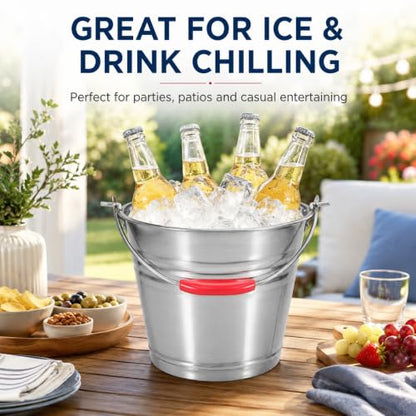 Healeved 5L Stainless Steel Bucket with Handle 9.4-Inch Round Pail