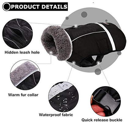 QBLEEV Warm Dog Coat, Reflective Dog Jacket, Waterproof Dogs Winter Coat - color: Black, size: Medium