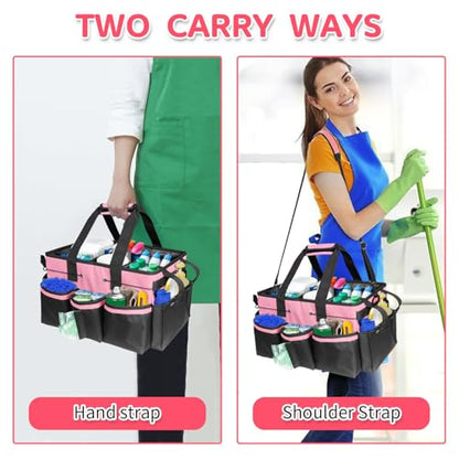 Boczif Cleaning Caddy Bag Wearable,Cleaning Caddy Supplies Organizer(Pink) | with Handle, Shoulder Straps & Detachable Divide, Cleaning Tool Organizers Tote Bag for Cleaners & Housekeepers - color: Pink