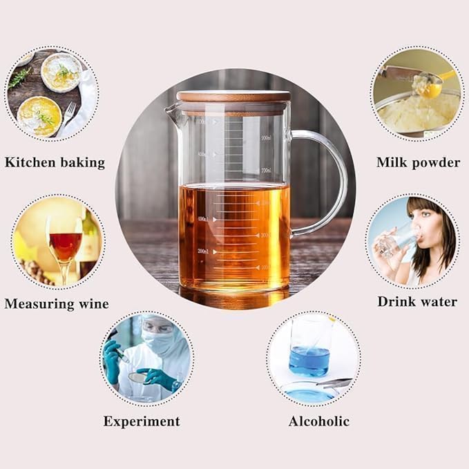 Glass Pitcher with Lid, 6"*3.14" Glass Water Pitcher, 17OZ/500ML Glass Pitchers with Handle and Lid for Tea, Milk, Coffee, Kitchen or Restaurant (1-Pack 500ml(17Oz)) (1-Pack 500ml(17Oz))