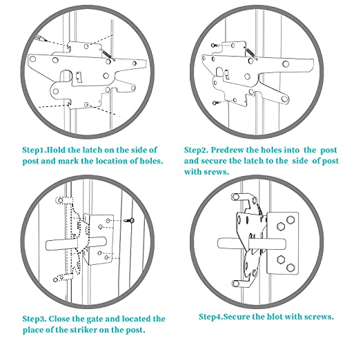 Heavy Duty Gate Latch, Post Mount Automatic Self-Closing Door Latch,for Wooden/Vinyl Fence, Pool,Garden Outdoor, W/Mounting Screws (Black) - color: Black