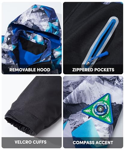 M2C Boys Girls Hooded Color Block Waterproof Fleece Lined Windbreaker Jacket - color: Snowy Mountain Blue, size: 8-9 Years