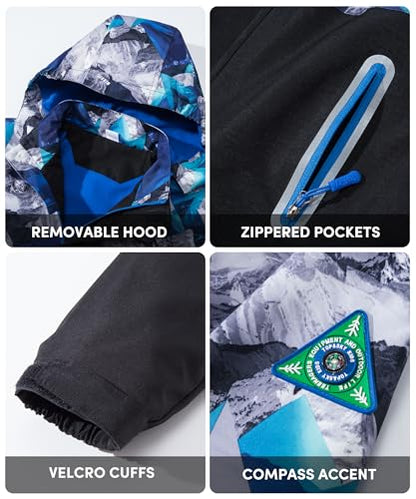 M2C Boys Girls Hooded Color Block Waterproof Fleece Lined Windbreaker Jacket - color: Snowy Mountain Blue, size: 10-12 Years