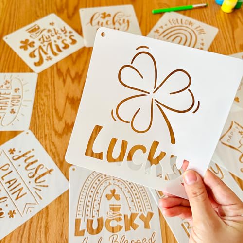 12 Pcs St Patricks Day Stencils for Painting, Lucky Signs and Cards 6 Inch - color: St. Patrick