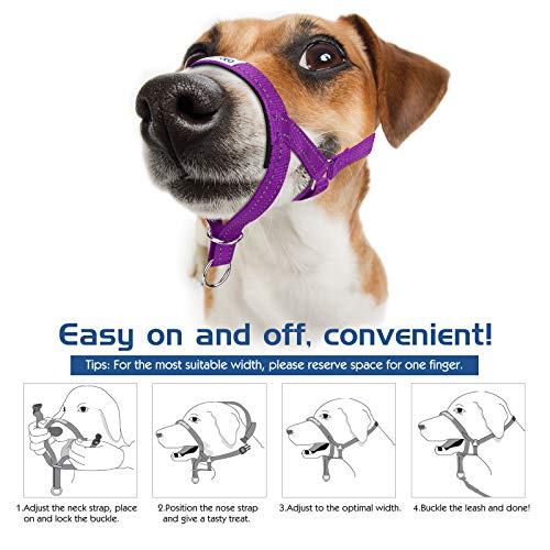 Pawaboo Dog Muzzle, Head Halter Collar for Dog Nylon Reflective Adjustable - color: Purple, size: Medium