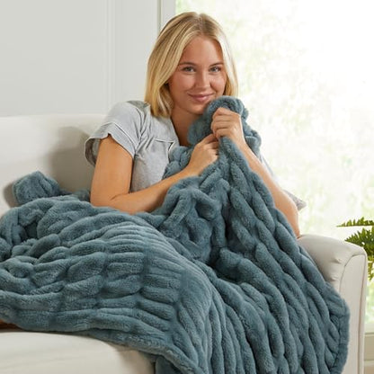 Springtree Home Luxury Micro Plush Throw Blanket | Thick Faux Fur | Ocean | Lily Collection | 50" x 60" | Teal Blanket | Ultra Plush - color: Deep Ocean, size: 50" x 60" (Medium)