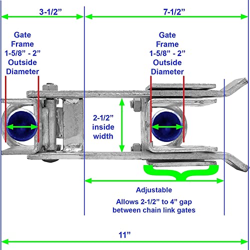 Strong Arm Commercial Double Gate Latch - Galvanized - Fits 1-5/8" to 2" Frames, Securely Closes Two Gates Without Drop Rod - 1 Latch - color: GALVANIZED, size: COMMERCIAL