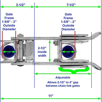 Strong Arm Commercial Double Gate Latch - Galvanized - Fits 1-5/8" to 2" Frames, Securely Closes Two Gates Without Drop Rod - 1 Latch - color: GALVANIZED, size: COMMERCIAL
