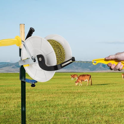3:1 Geared Reel Prewound Polywire, Electric Fence Wire Reel with Reel Guide - size: 1640 feet x 1 standard reel x 1 Handle