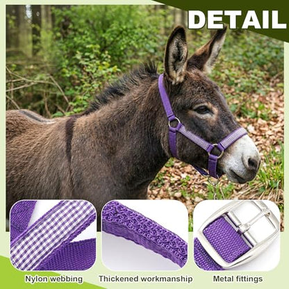 2 Set Mini Donkey Halter with Lead Rope Adjust, Purple,Pink - color: Purple,Pink