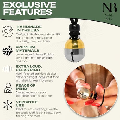 Noble Bells Handmade in USA, Extra Loud Collar Bell for Cat or Dog, Small - size: Small