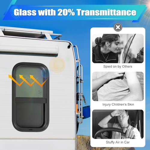 Vertical RV Window, 23.3*13.4*1.7in, Tinted Sliding RV Window, RV Window Replacement, Teardrop Style, with Net Screen and Trim Ring, Fit for Thickness Wall 0.12-0.24in and 2.13in
