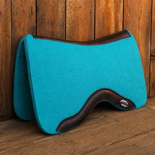 Horse SADDLE PAD Western Contoured Wool Felt Moisture Wicking Black 39RT - color: Teal/Brown