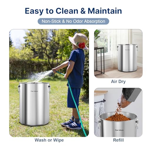 Paw Libero 25 Lbs Stainless Steel Dog Food Storage Container with Airtight Lid & Ceramic Bone Handle, Large Metal Dog Food Bin for Dogs & Cats, Keep Fresh, Easy to Clean - size: 25 lbs