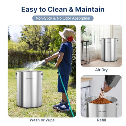 Paw Libero 25 Lbs Stainless Steel Dog Food Storage Container with Airtight Lid & Ceramic Bone Handle, Large Metal Dog Food Bin for Dogs & Cats, Keep Fresh, Easy to Clean - size: 25 lbs