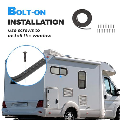 HECASA 12" W x 24" H Universal RV Window Vertical Slide Teardrop Window W/ | Trim Ring and Net Screen Tempered Glass Aluminium Plastic Rubber (2PCS) - size: 12" W x 25" H