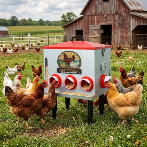 55LB Automatic Chicken Feeder Large with 8 No-Waste Ports