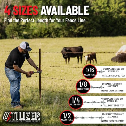 Utilizer Electric Fence Extension Stand-Off Kit – 1/16 Mile T-Post Bundle - size: 15"Rods - 1/16 Mile