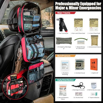 RHINO RESCUE Vehicle IFAK Trauma Kit with CAT Tourniquet Red - color: Red, size: Car Headrest Pack